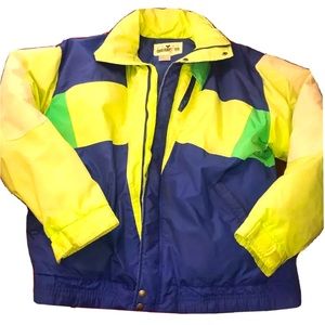 Obermeyer 90s DOWN Winter SKI Jacket bright Blue Yellow Green Color Block mens L
